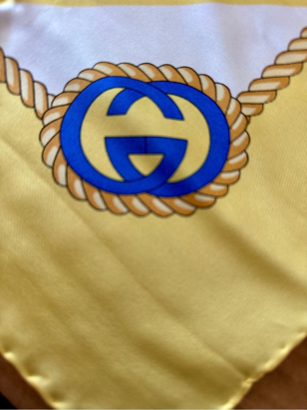 Gucci Yellow and Blue GG Rope-Detail Silk Scarf